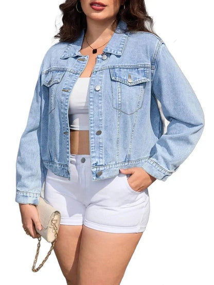Filomena Cropped Denim Jacket for Modern Style in Blue - 2XL