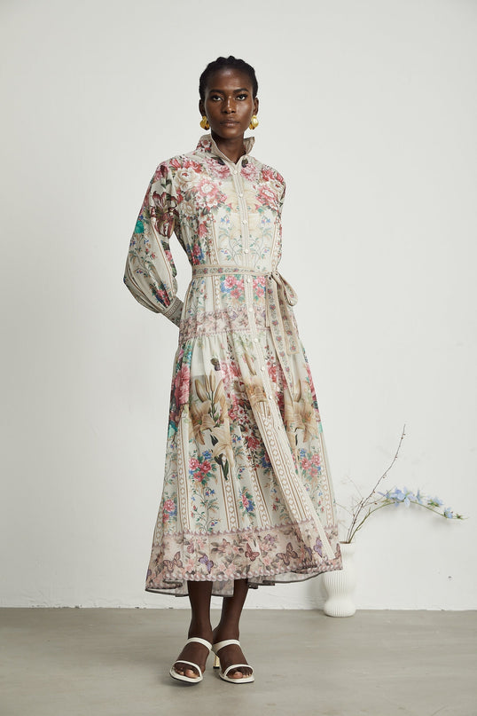 Filomena floralprint belted midi dress