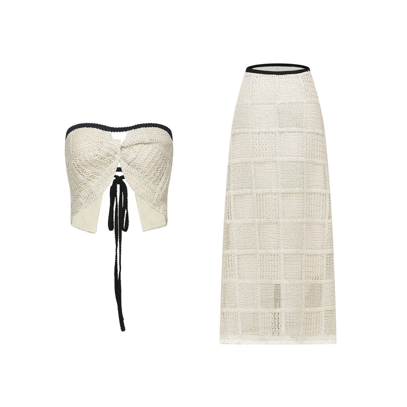 Fiona Off The Shoulder Knitted Skirt & Top Set Neutrals