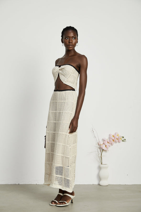 Fiona Neutrals Off The Shoulder Knitted Skirt Top Set