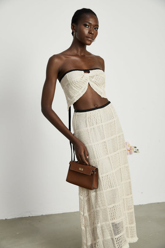 Fiona Neutrals Off The Shoulder Knitted Skirt Top Set