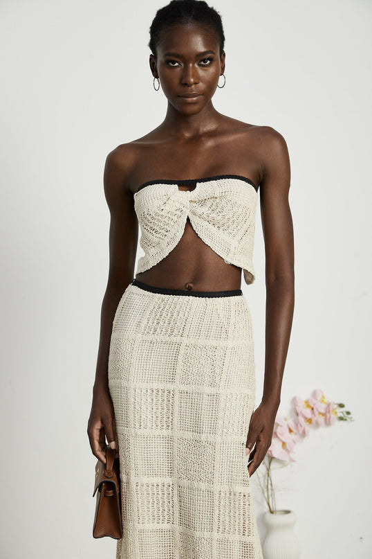 Fiona Neutrals Off The Shoulder Knitted Skirt Top Set
