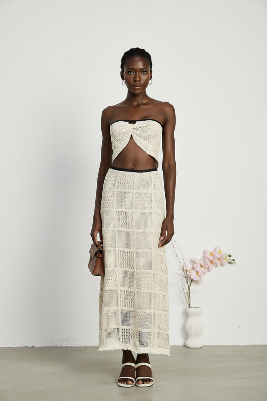 Fiona Off The Shoulder Knitted Skirt & Top Set Neutrals