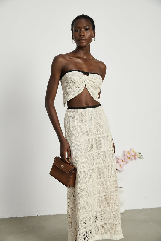 Fiona Off The Shoulder Knitted Skirt & Top Set in Neutrals