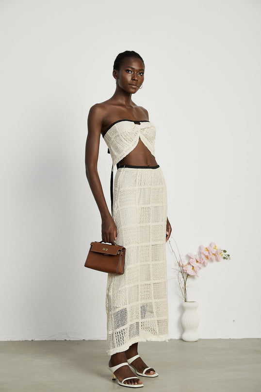 Fiona Off The Shoulder Knitted Skirt & Top Set Neutrals
