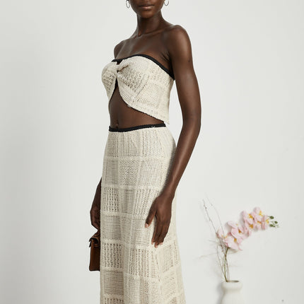 Fiona Off The Shoulder Knitted Skirt & Top Set in Neutrals