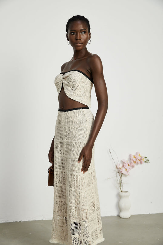 Fiona Off The Shoulder Knitted Skirt & Top Set in Neutrals