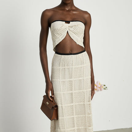 Fiona Off The Shoulder Knitted Skirt & Top Set in Neutrals