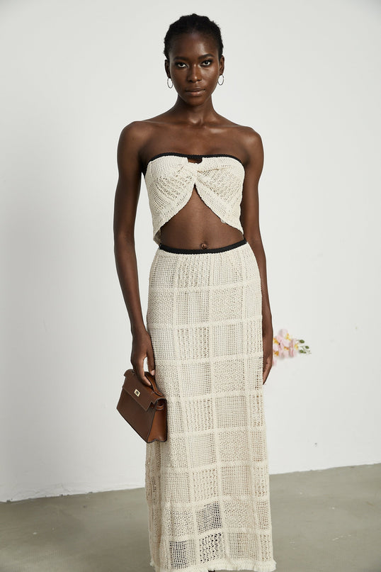 Fiona Off The Shoulder Knitted Skirt & Top Set in Neutrals