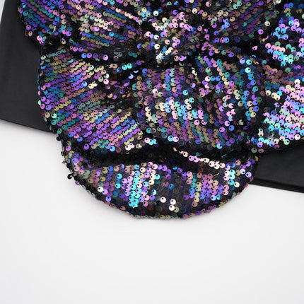 Fiona Purple Floral Top Sequin Embellishments Faux Flower Detailing Off-the-Shoulder Sleeveless Rear Zip Fastening Cropped Length Polyester Luxury