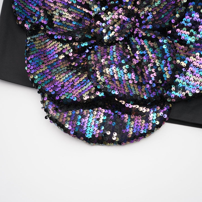 Fiona Purple Floral Top Sequin Embellishments Faux Flower Detailing Off-the-Shoulder Sleeveless Rear Zip Fastening Cropped Length Polyester Luxury