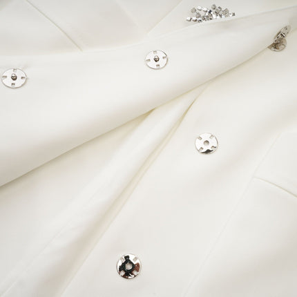 Fionnghuala White Blazer Dress Polyester Elastane Square Neckline Snap Button Closure Statement Buttons