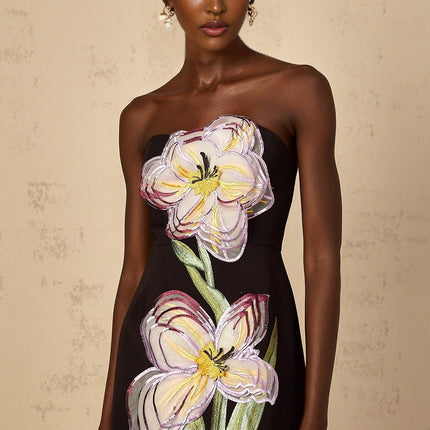 Fiorella Black Floral Embroidered Sequin Mini Dress