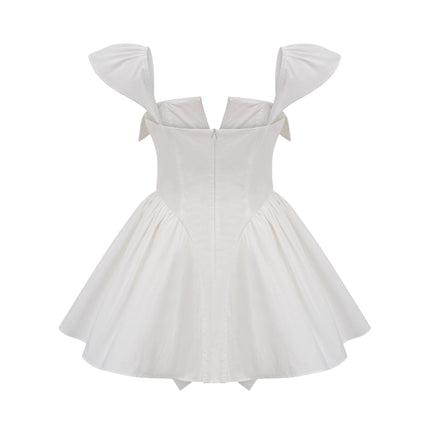 Fiorella White Mini Dress Sleeveless Boned Bodice Flared Skirt Decorative Buttons Rear Zip Fastening Cotton Nylon Elastane
