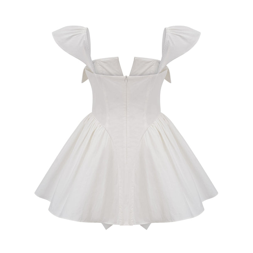Fiorella White Mini Dress Sleeveless Boned Bodice Flared Skirt Decorative Buttons Rear Zip Fastening Cotton Nylon Elastane