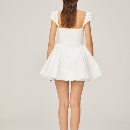 Fiorella White Mini Dress Sleeveless Elastic Detailing Boned Bodice Flared Skirt Decorative Buttons Rear Zip Fastening Thigh-Length 65% Cotton 32% Nylon 3% Elastane