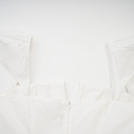 Fiorella White Mini Dress Sleeveless Boned Bodice Pleat Detailing Flared Skirt Decorative Buttons Rear Zip Fastening Cotton Nylon Elastane