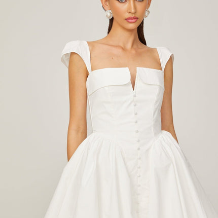 Fiorella White Mini Dress Sleeveless Boned Bodice Flared Skirt