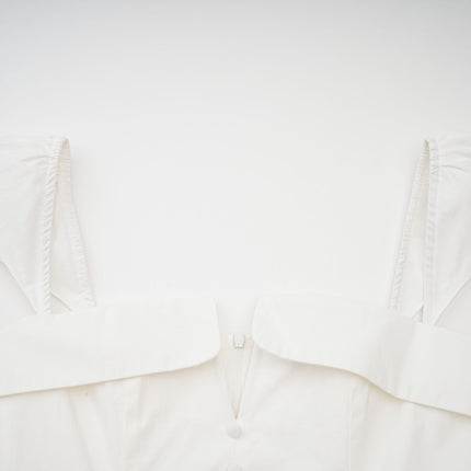 Fiorella White Mini Dress Sleeveless Elastic Detailing Boned Bodice Flared Skirt Decorative Buttons Rear Zip Fastening Cotton Nylon Elastane