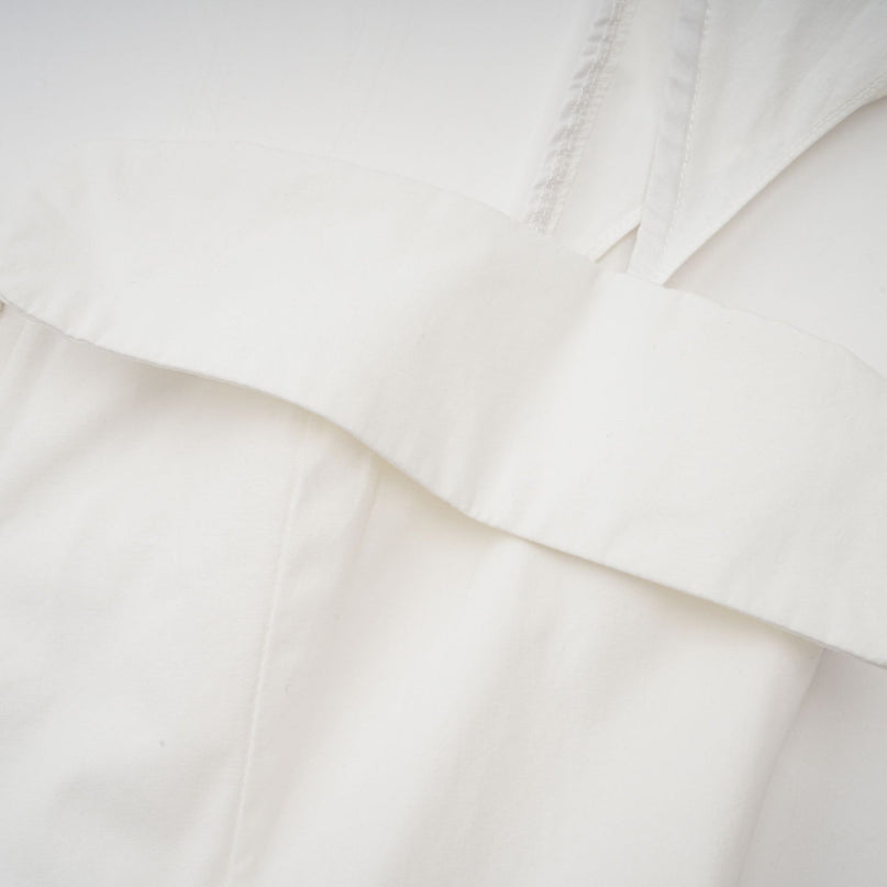 Fiorella White Mini Dress Sleeveless Split Neck Boned Bodice Flared Skirt Decorative Buttons Rear Zip Fastening