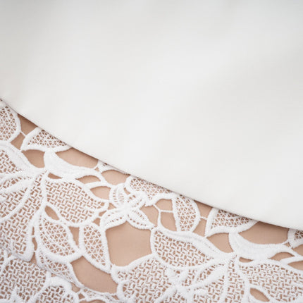 Fiorina White Polyester Midi Dress with Pierced Spaghetti Straps and Tie Fastening for Upscale Events and Romantic Evenings