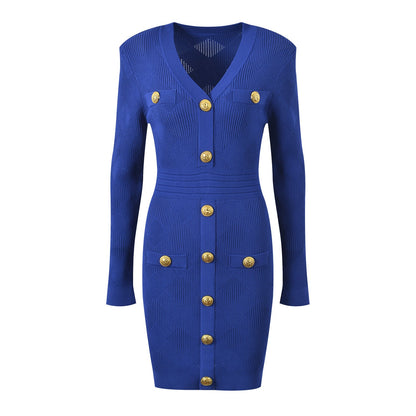 Fitted Button - Down with Gold Embellishments - Blue