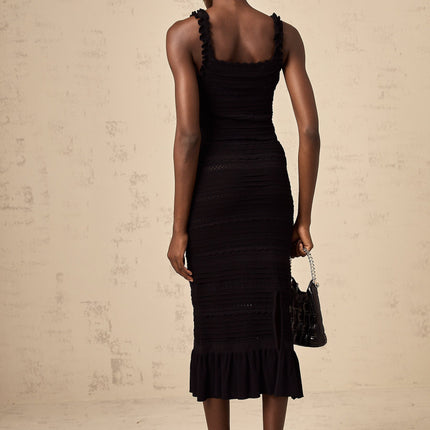 Flaminia Black Crochet Knit Sleeveless Square Neck Top and Midi Skirt Set