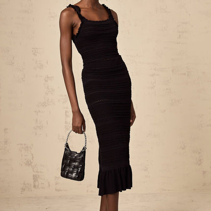 Flaminia Black Crochet Knit Sleeveless Square Neck Top and Skirt Set