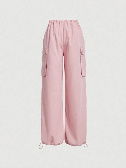 Flap Pocket Side Drawstring Waist Parachute Pants