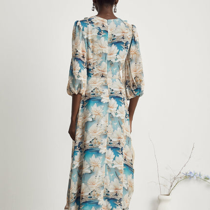 Flavia Blue Floral Print Midi Dress