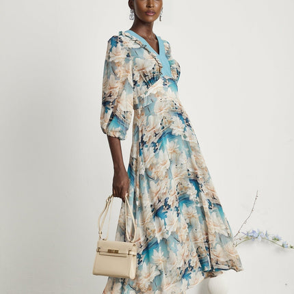 Flavia Blue Floral Print Midi Dress
