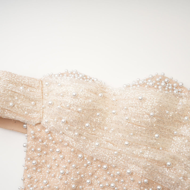 Flavia Neutrals Maxi Dress with Sequin and Faux-Pearl Embellishments
