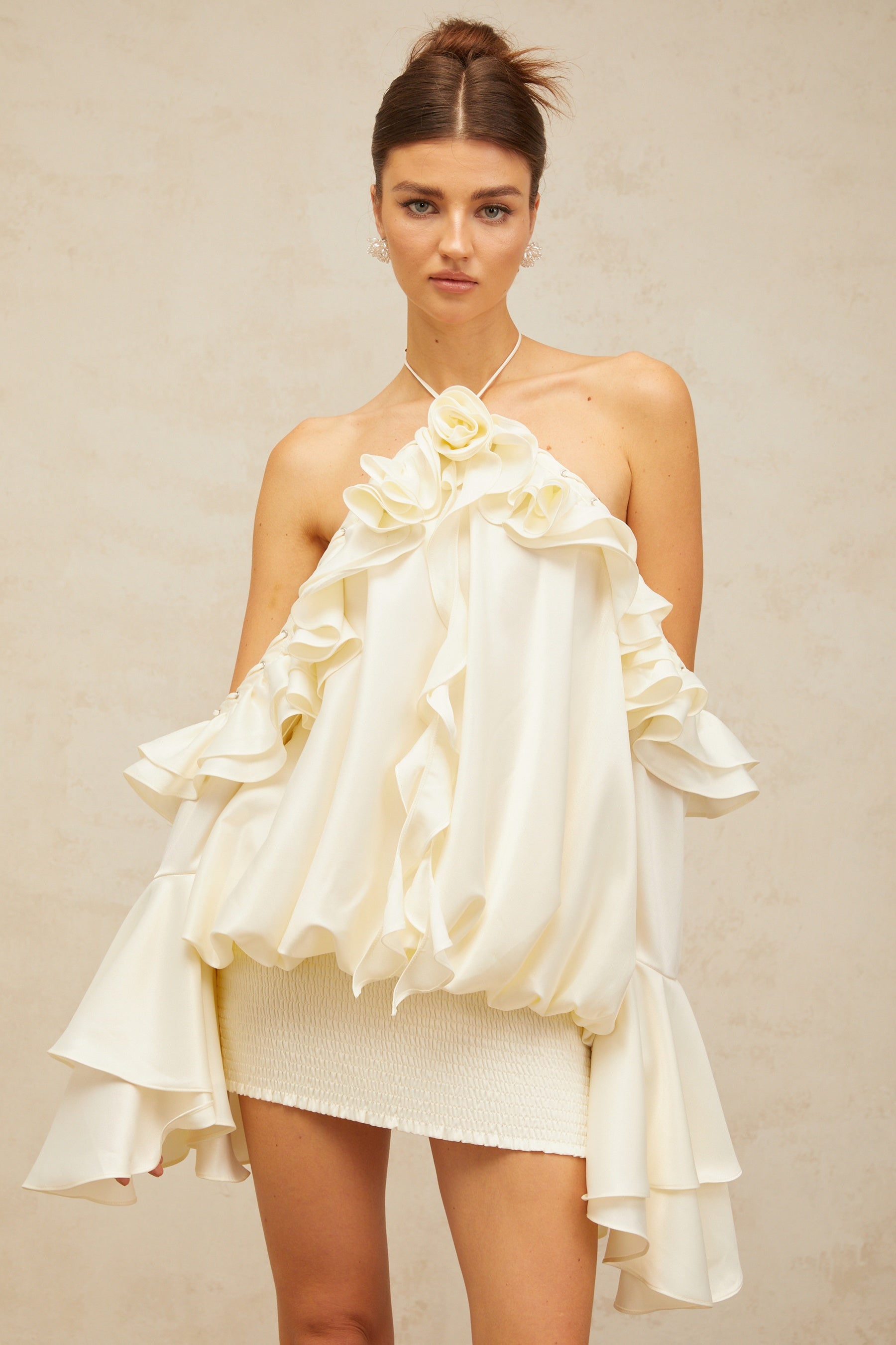Fleur floral coldshoulder ruffled mini dress