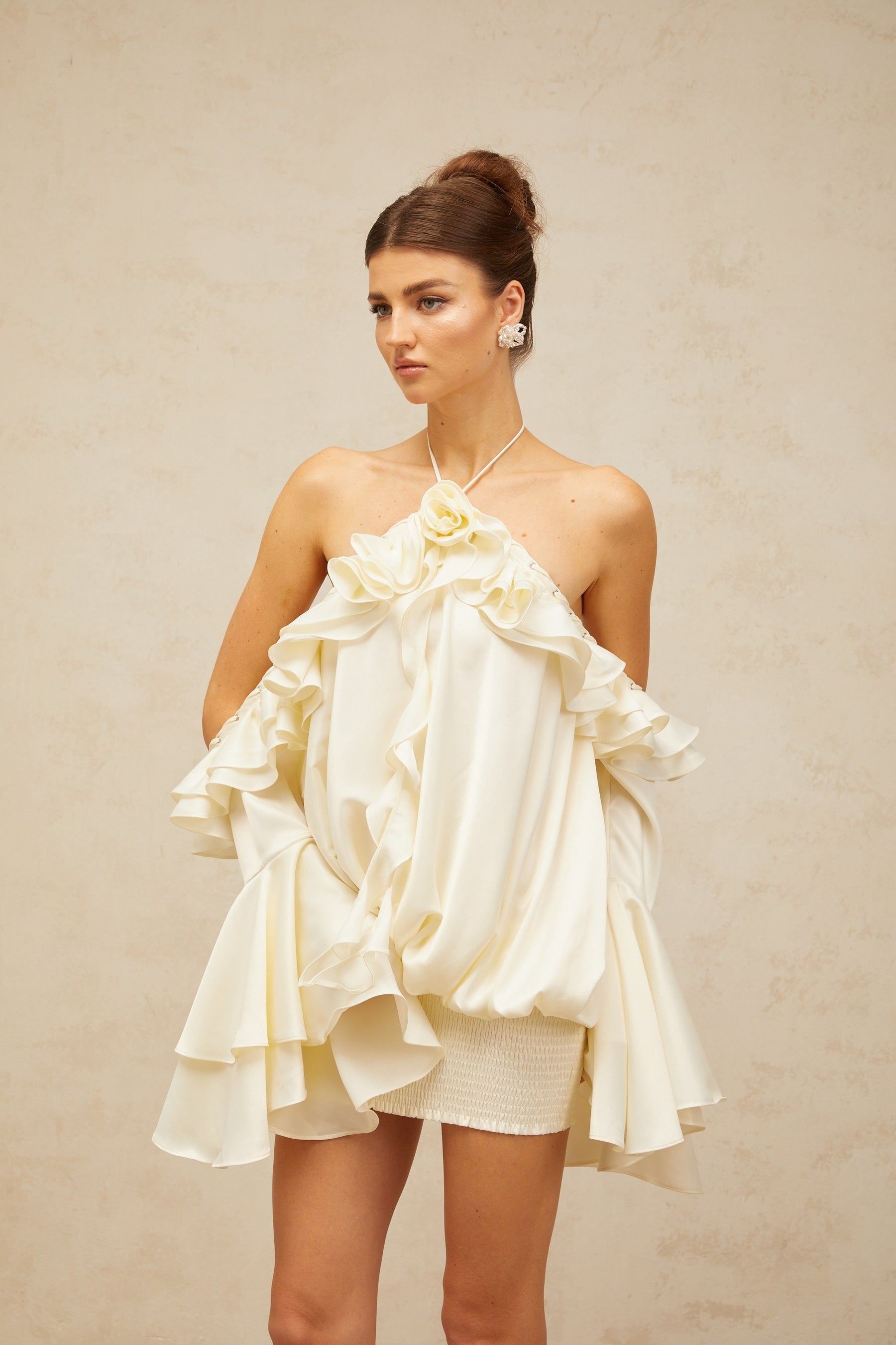 Fleur floral coldshoulder ruffled mini dress