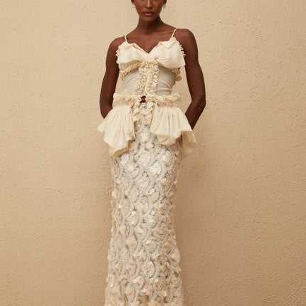 Flocon Neutral Mermaid Top & Skirt Set in Neutrals