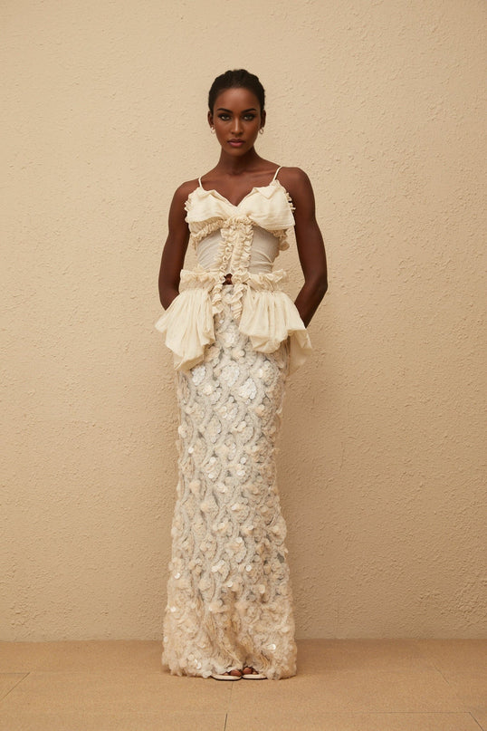 Flocon Neutral Mermaid Top & Skirt Set in Neutrals