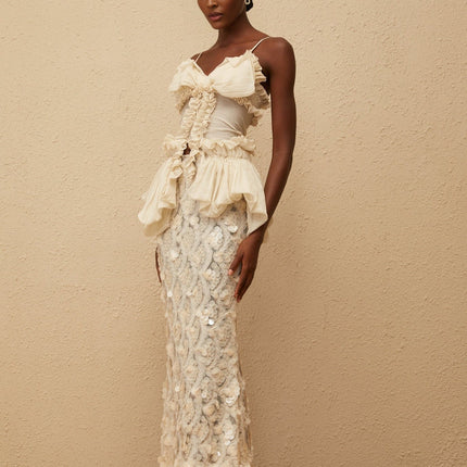 Flocon Neutral Mermaid Top & Skirt Set in Neutrals