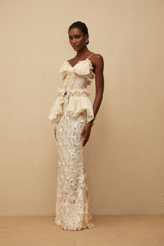 Flocon Neutral Mermaid Top & Skirt Set in Neutrals