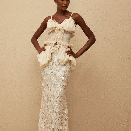 Flocon Neutral Mermaid Top & Skirt Set in Neutrals
