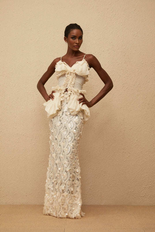 Flocon Neutral Mermaid Top & Skirt Set in Neutrals