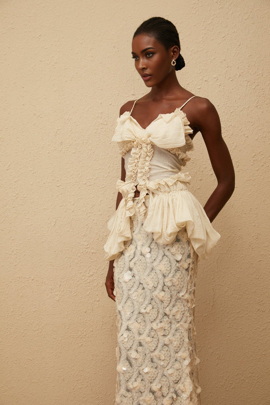 Flocon Neutral Mermaid Top & Skirt Set in Neutrals