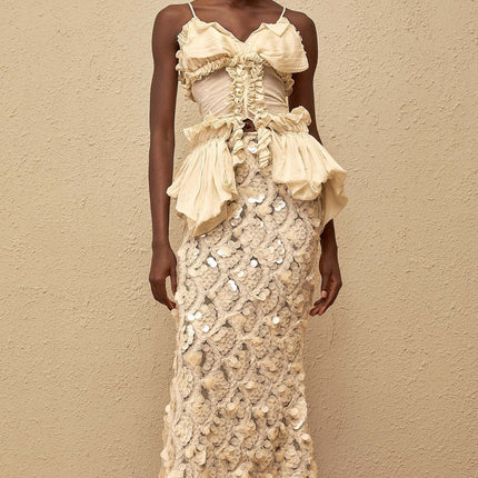 Flocon Neutral Mermaid Top & Skirt Set in Neutrals