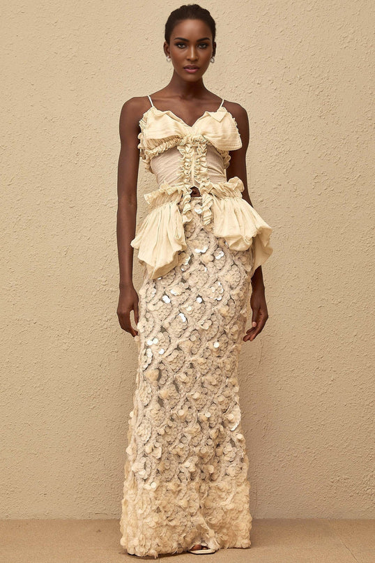 Flocon Neutral Mermaid Top & Skirt Set in Neutrals