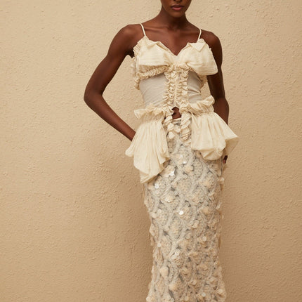 Flocon Neutral Mermaid Top & Skirt Set in Neutrals