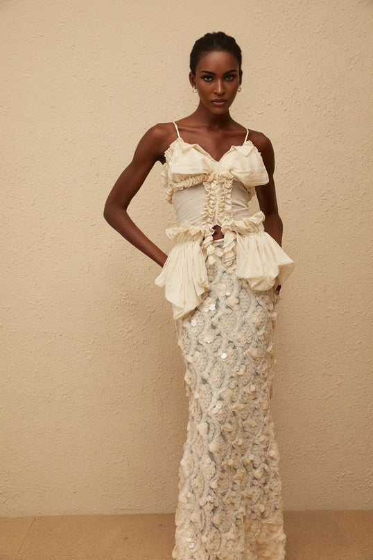 Flocon Neutral Mermaid Top & Skirt Set in Neutrals