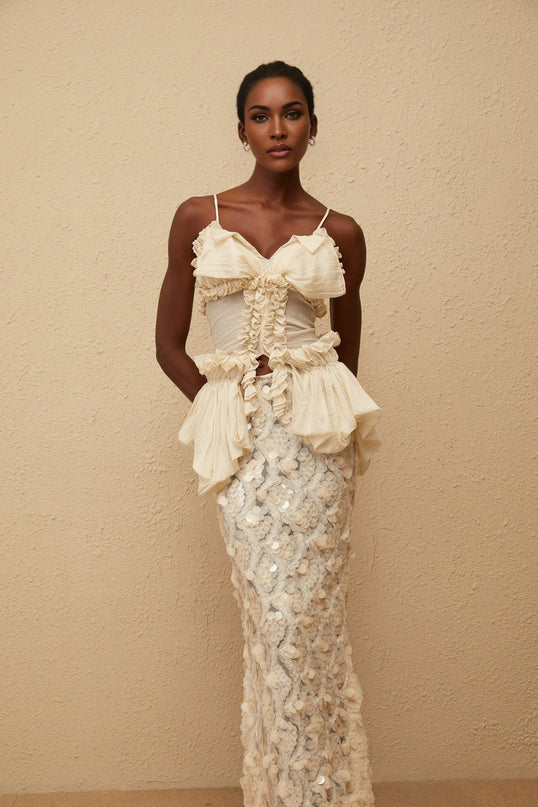 Flocon Neutral Mermaid Top & Skirt Set in Neutrals