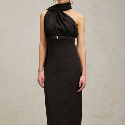 Flora Black Tulle-paneled Midi Dress