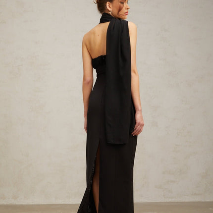 Flora Black Tulle-paneled Midi Dress