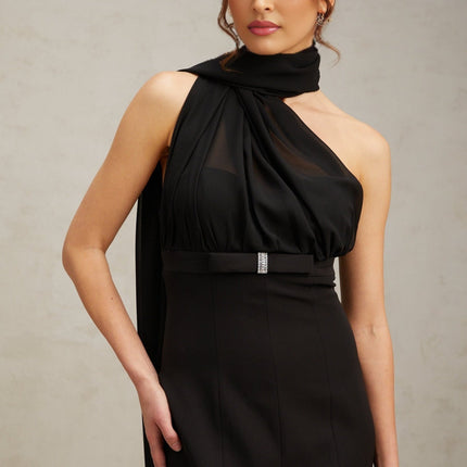 Flora Black Tulle-paneled Midi Dress