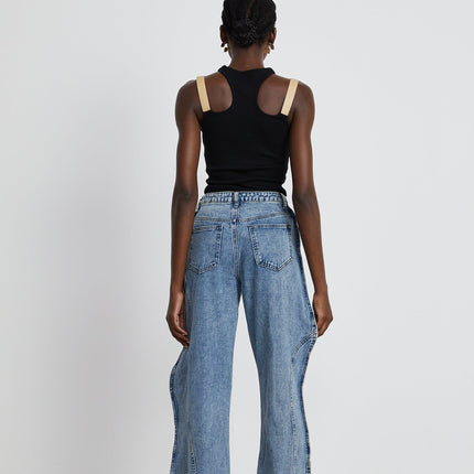 Flora Blue High Waisted Wide Leg Jeans 100% Cotton